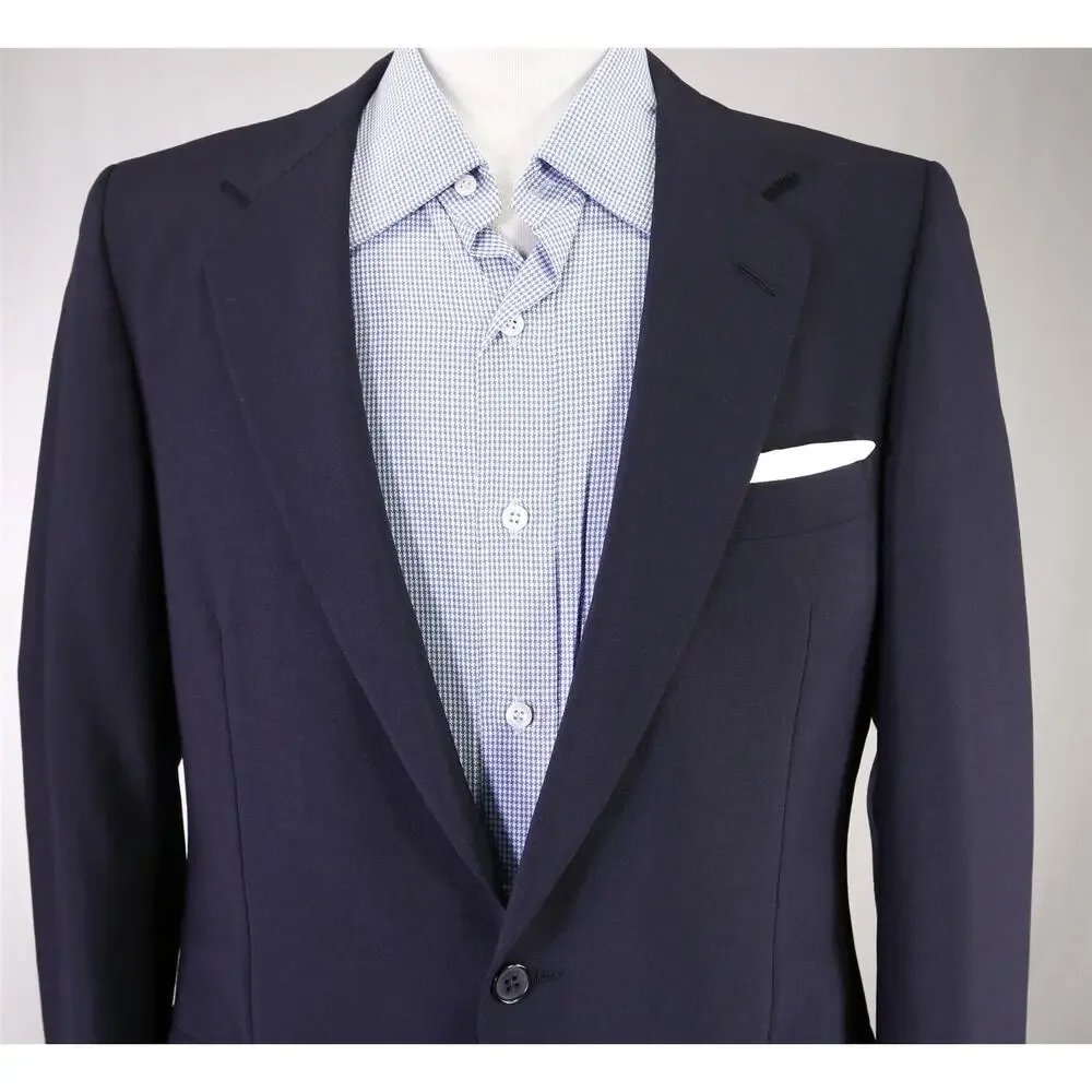 Chester Barrie Savile Row Navy Blue Wool Mohair 2Btn Sharkskin Blazer Jacket 40R